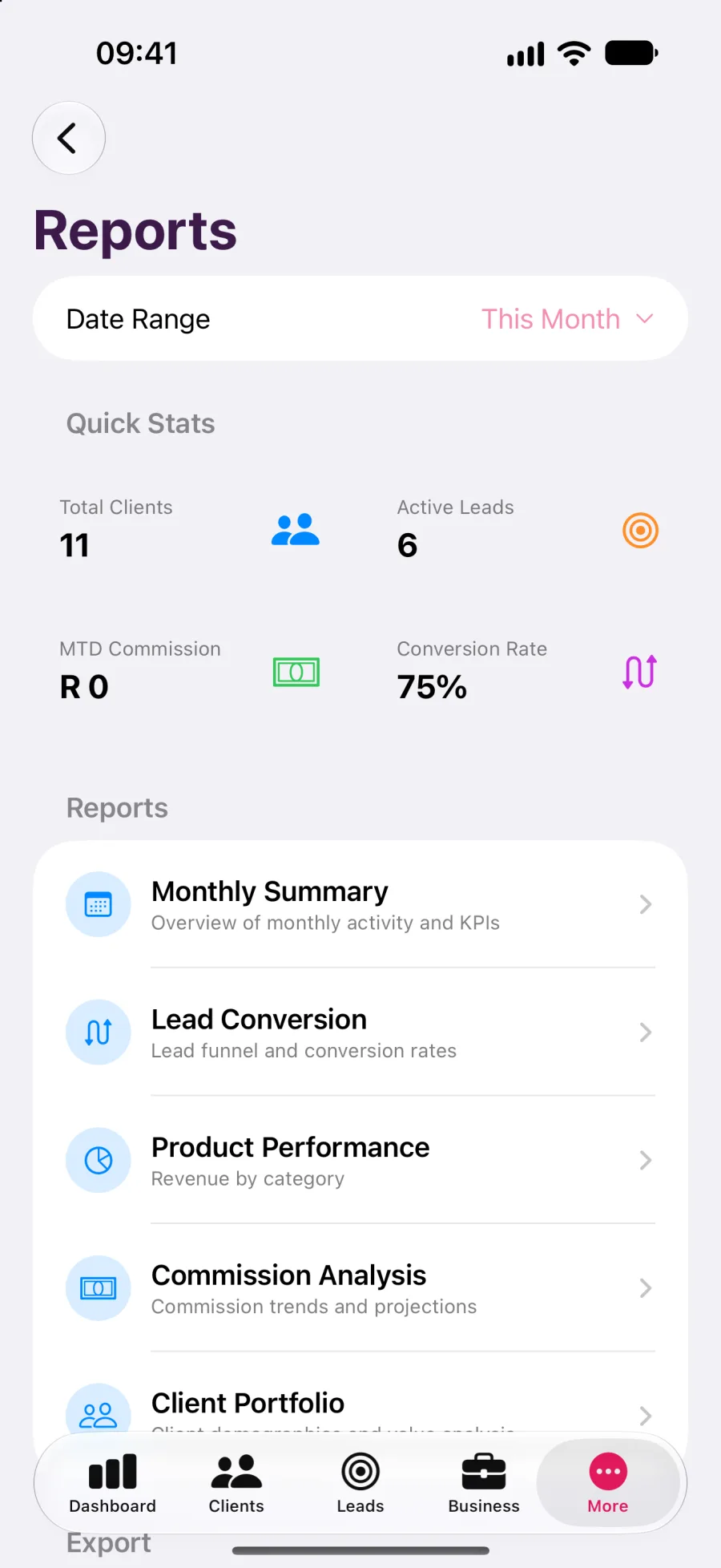 The ClientOS screen for: Run a report and send an invoice