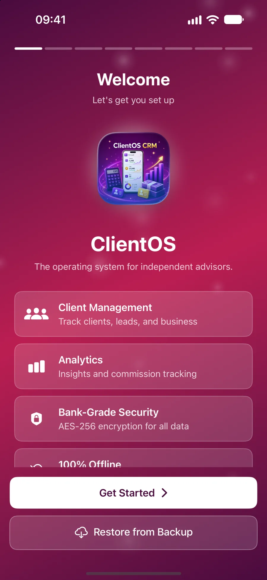 The ClientOS welcome screen